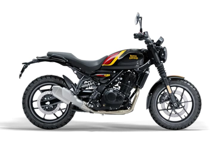 Royal Enfield Guerrilla 450 black with red and yellow stripe